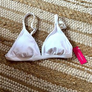 White Ribbed Bikini Top - Brand New, Size L